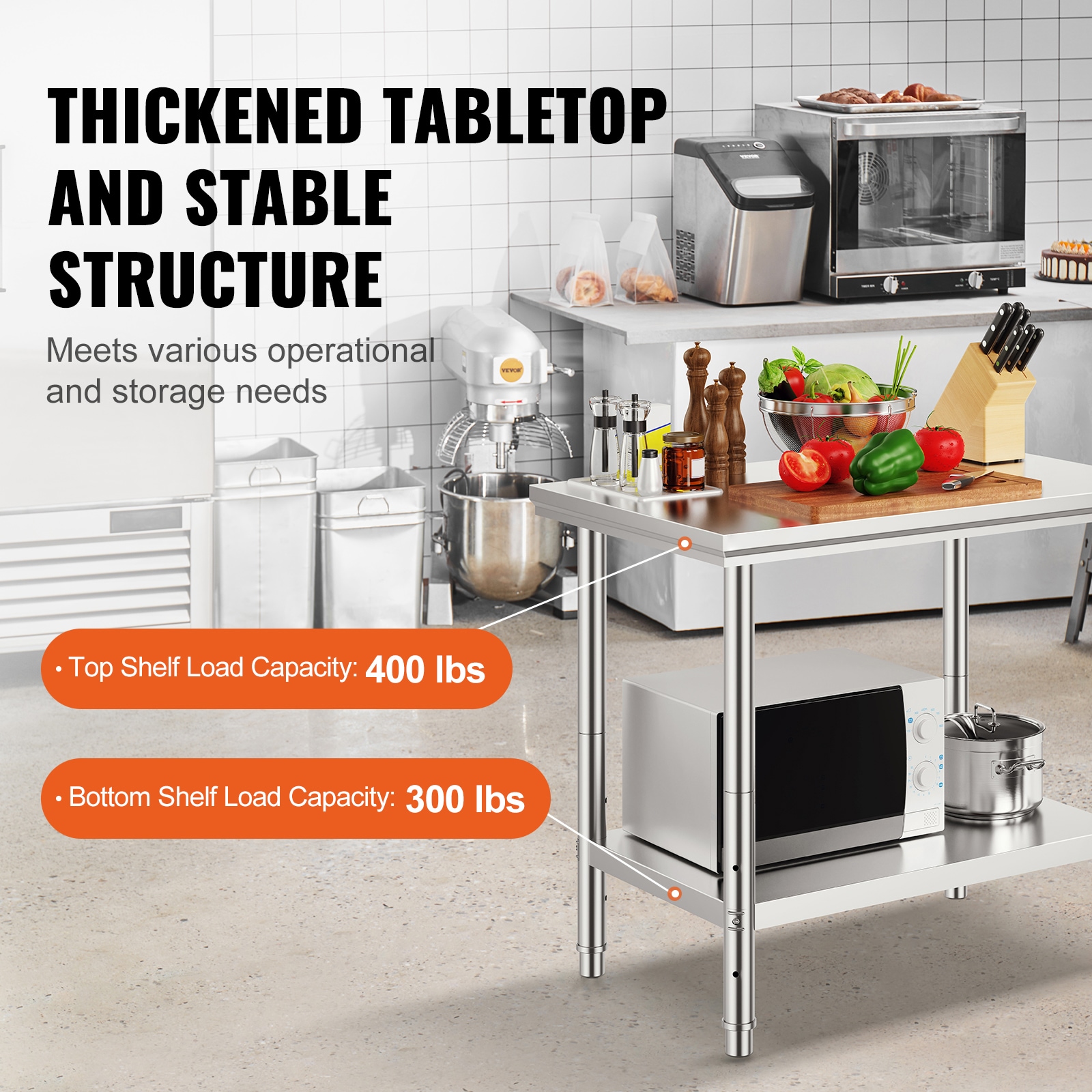 Stainless Steel Prep Table, 35 X 24 X 31 Inch, 700 Lbs Load Capacity, Heavy Duty Metal Worktable With 3 Adjustable Height Levels, Commercial Workstation For Kitchen Garage Restaurant Backyard_maomaolike.com
